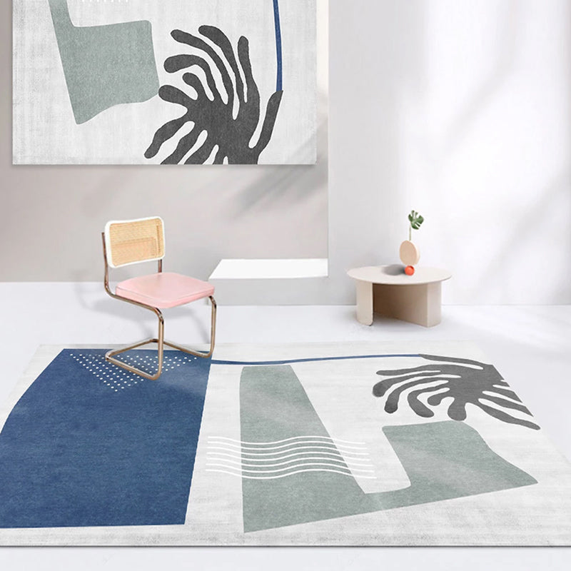 Avtoit | Nordic Interior Rug Multicolor Color Block Abstract Print Rug Polyester Stain Resistant Non-Slip Back Machine Washable Rug