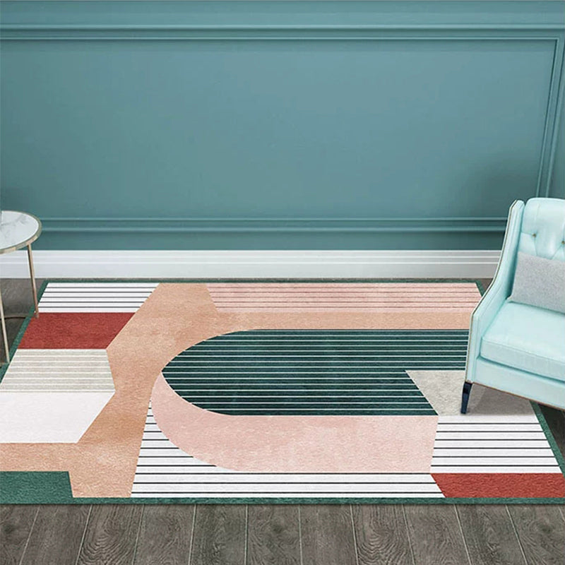 Avtoit | Creative Geometric Color-Block Carpet Multi Color Nordic Carpet Synthetic Non-Slip Stain-Resistant Machine Washable Carpet for Home