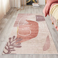 Avtoit | Nordic Bedroom Carpet Multicolored Botanical Color Block Print Carpet Polyester Washable Non-slip Pet-friendly Carpet