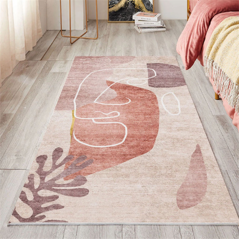 Avtoit | Nordic Bedroom Carpet Multicolored Botanical Color Block Print Carpet Polyester Washable Non-slip Pet-friendly Carpet