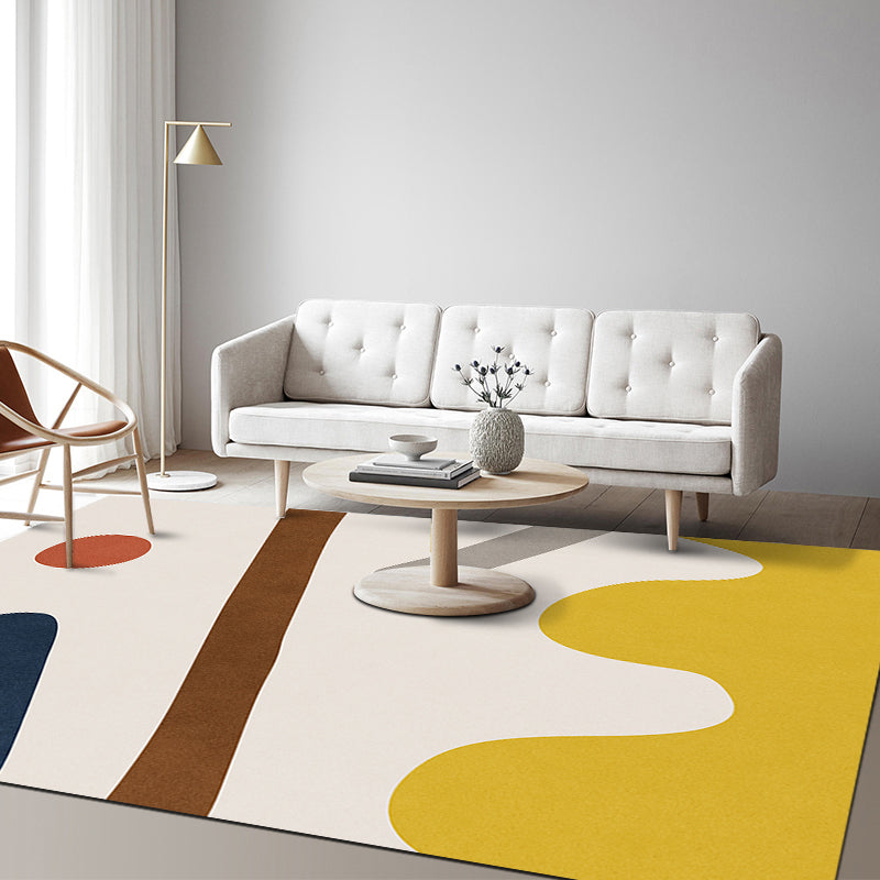 Avtoit | Multicolor Abstract Art Printed Rug Polypropylene Minimalist Area Rug Machine Washable Non-Slip Back Stain Resistant Rug for Large Space