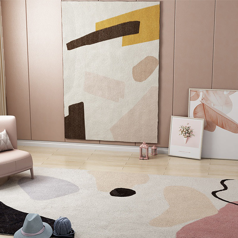 Avtoit | Multi Color Scandinavian Style Rug Polyester Abstract Water-Color Block Print Rug Stain Resistant Machine Washable Anti-Slip Backing Rug for Home