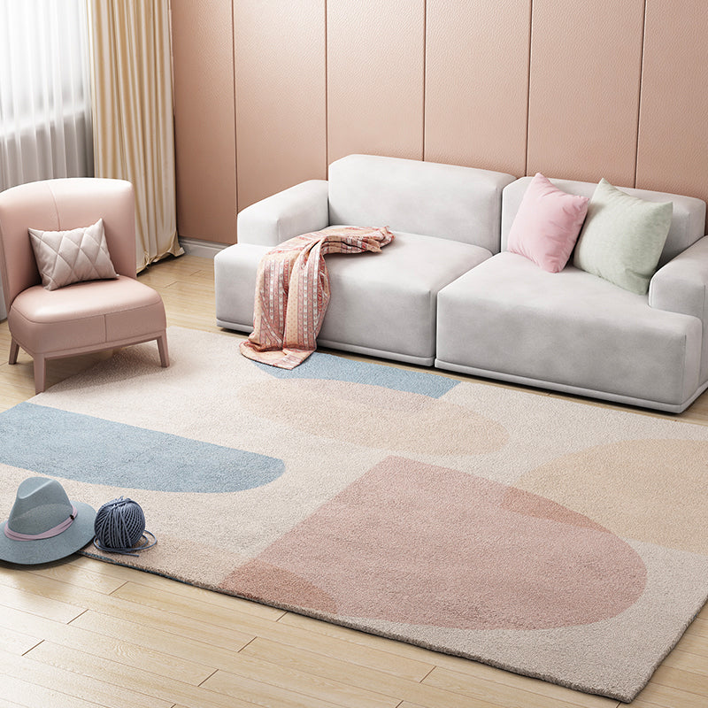 Avtoit | Multi Color Scandinavian Style Rug Polyester Abstract Water-Color Block Print Rug Stain Resistant Machine Washable Anti-Slip Backing Rug for Home