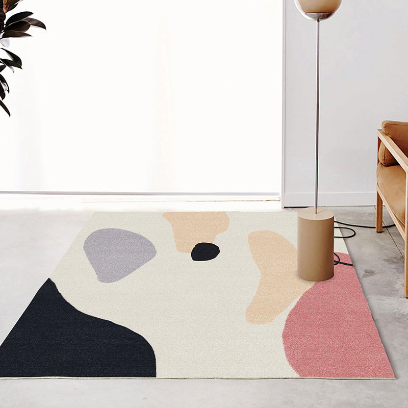 Avtoit | Multi Color Scandinavian Style Rug Polyester Abstract Water-Color Block Print Rug Stain Resistant Machine Washable Anti-Slip Backing Rug for Home