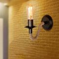 Avtoit | Single Curved Arm Wall Lamp Rustic Brown Rope Wall Light Lighting with Exposed Bulb Design