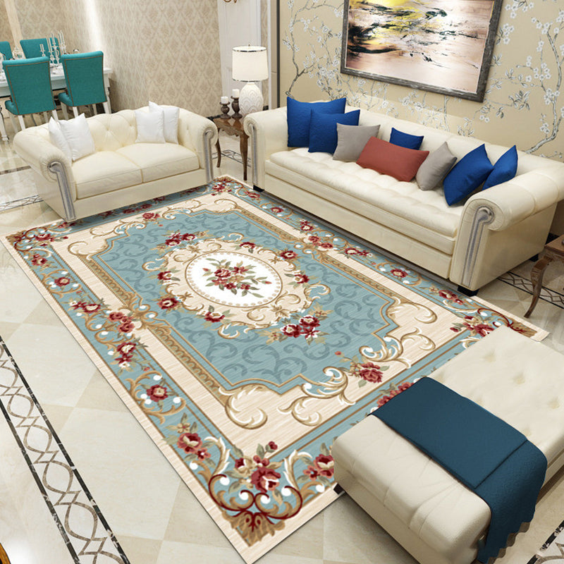 Avtoit | Olden Floral Pattern Carpet Multicolored Polyester Indoor Rug Non-Slip Backing Pet Friendly Rug for Living Room