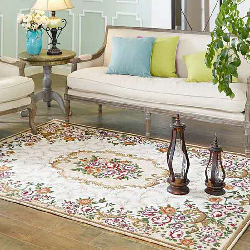 Avtoit | Multicolored Living Room Carpet Nostalgia Floral Pattern Area Rug Synthetic Non-Slip Back Stain Resistant Carpet