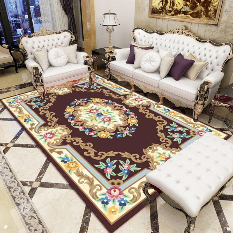 Avtoit | Multicolored parlor rug Nostalgia floral pattern area rug non-slip backing washable rug