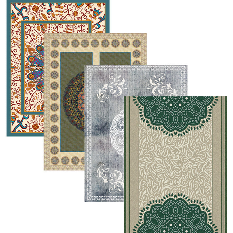 Avtoit | Multicolor Shabby Chic Rug Polyester Floral Printed Area Rug Non-Slip Back Washable Rug for Living Room