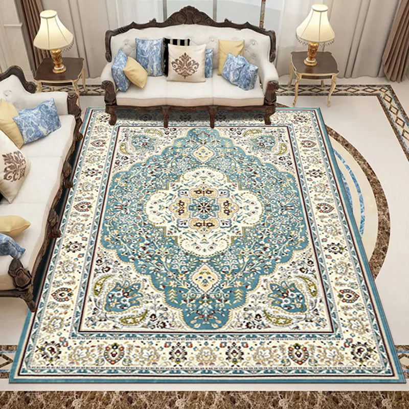 Avtoit | Retro Living Room Carpet Multicolored Floral Pattern Indoor Carpet Polypropylene Non-Slip Machine Washable Carpet
