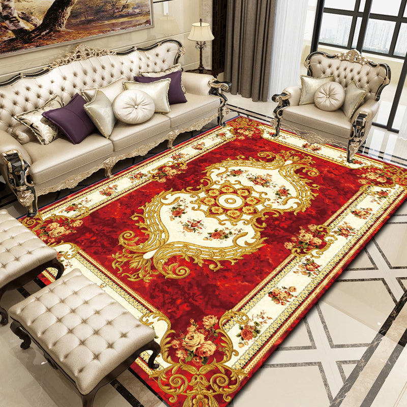 Avtoit | Retro Floral Printed Rug Multicolor Synthetic Rug Non-Slip Back Machine Washable Indoor Rug for the Living Room
