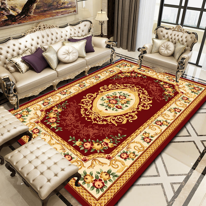 Avtoit | Retro Floral Printed Rug Multicolor Synthetic Rug Non-Slip Back Machine Washable Indoor Rug for the Living Room