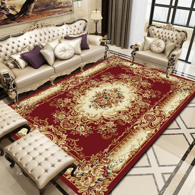 Avtoit | Retro Floral Printed Rug Multicolor Synthetic Rug Non-Slip Back Machine Washable Indoor Rug for the Living Room