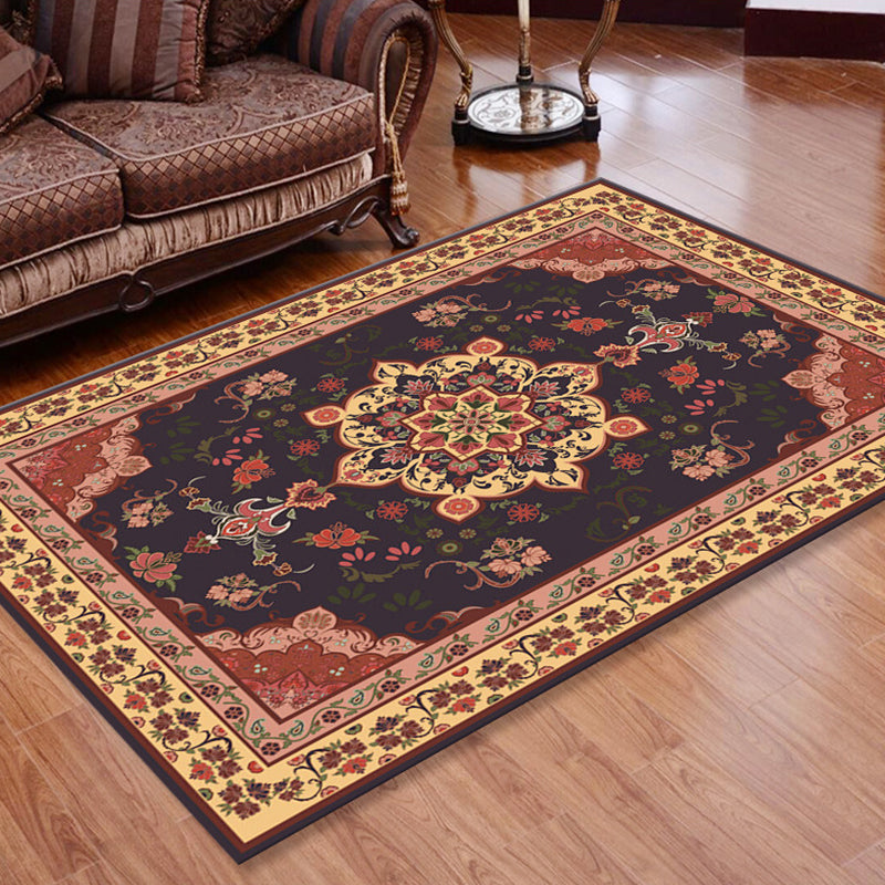 Avtoit | Retro Floral Printed Rug Multicolor Synthetic Rug Non-Slip Back Machine Washable Indoor Rug for the Living Room