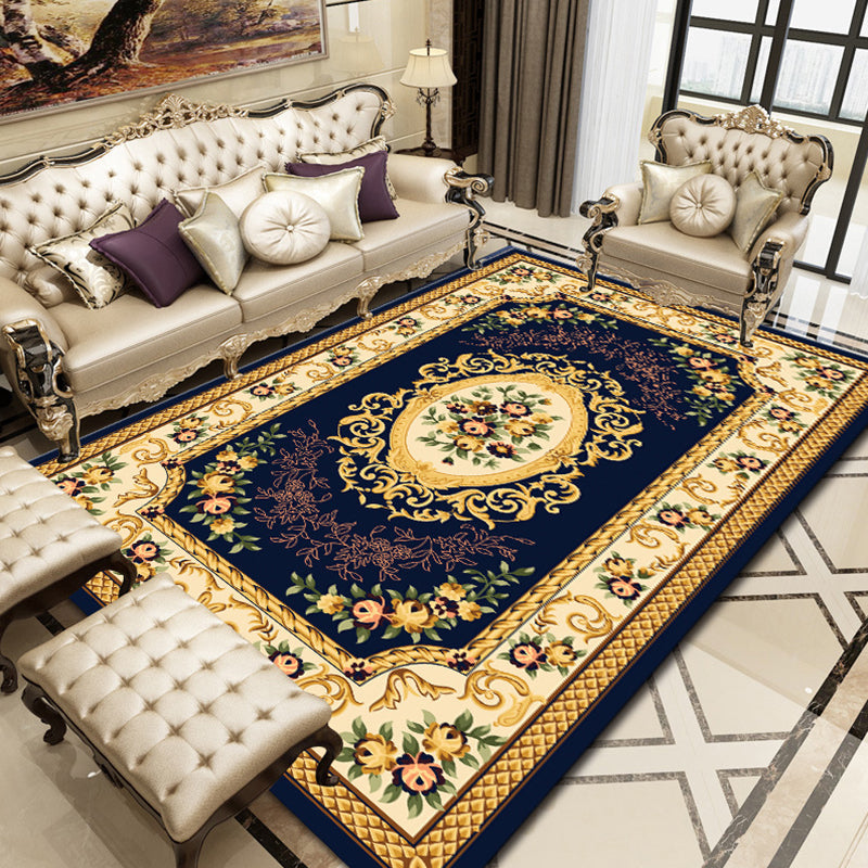 Avtoit | Retro Floral Printed Rug Multicolor Synthetic Rug Non-Slip Back Machine Washable Indoor Rug for the Living Room
