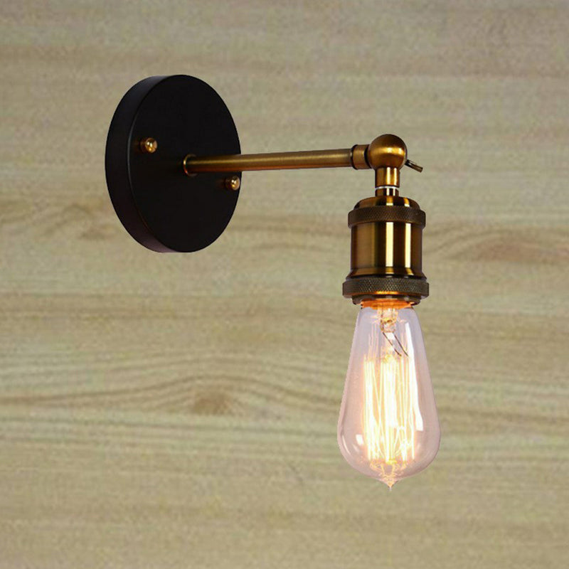 Avtoit | Antique Brass Naked Bulb Base Wall Lamp Industrial Metal 1 Head Garage Wall Lamp with Rotatable Arm