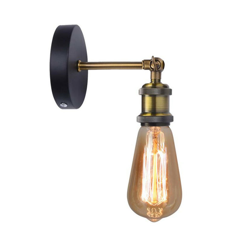 Avtoit | Antique Brass Naked Bulb Base Wall Lamp Industrial Metal 1 Head Garage Wall Lamp with Rotatable Arm