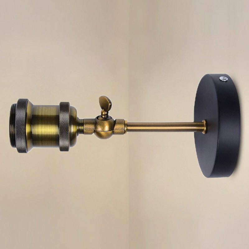 Avtoit | Antique Brass Naked Bulb Base Wall Lamp Industrial Metal 1 Head Garage Wall Lamp with Rotatable Arm