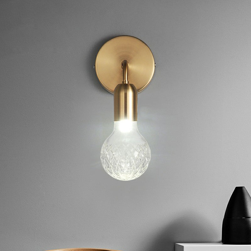 Avtoit | Industrial Style Bulb-Shaped Wall Lamp Single Pane Glass Wall Lamp Fixture in Brass