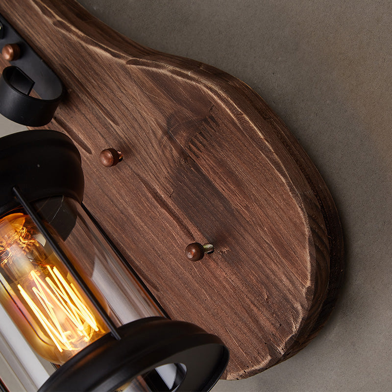 Avtoit | Nautical Novelty Guitar Wall Light Fixture 1-Light Wooden Sconce with Lantern Lampshade