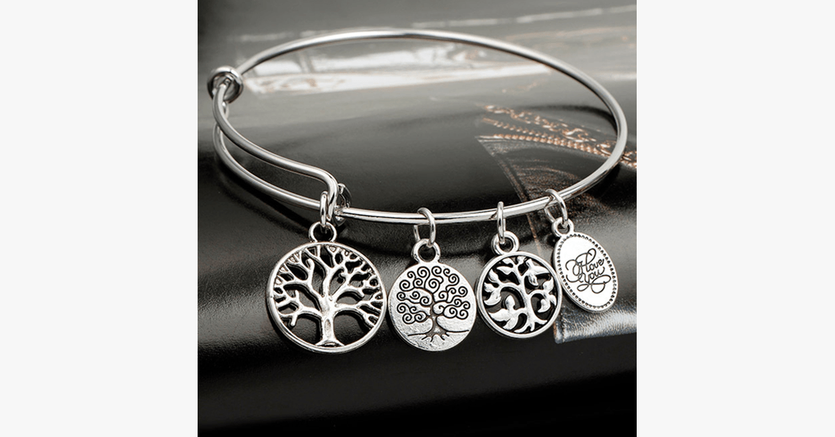 Avtoit | Tree of Life enchanting charm bracelet - Silver-colored stainless steel bracelet for a modern minimalist look