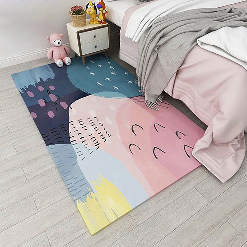 Avtoit | Nordic bedroom carpet multicolored color block indoor carpet cotton blend easy maintenance washable rug