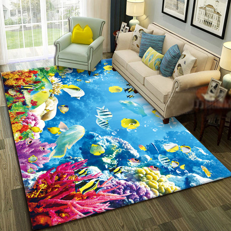 Avtoit | Multicolor Living Room Rug Trendy Floral Print Indoor Carpet Cotton Blend Easy Care Pet Friendly Rug