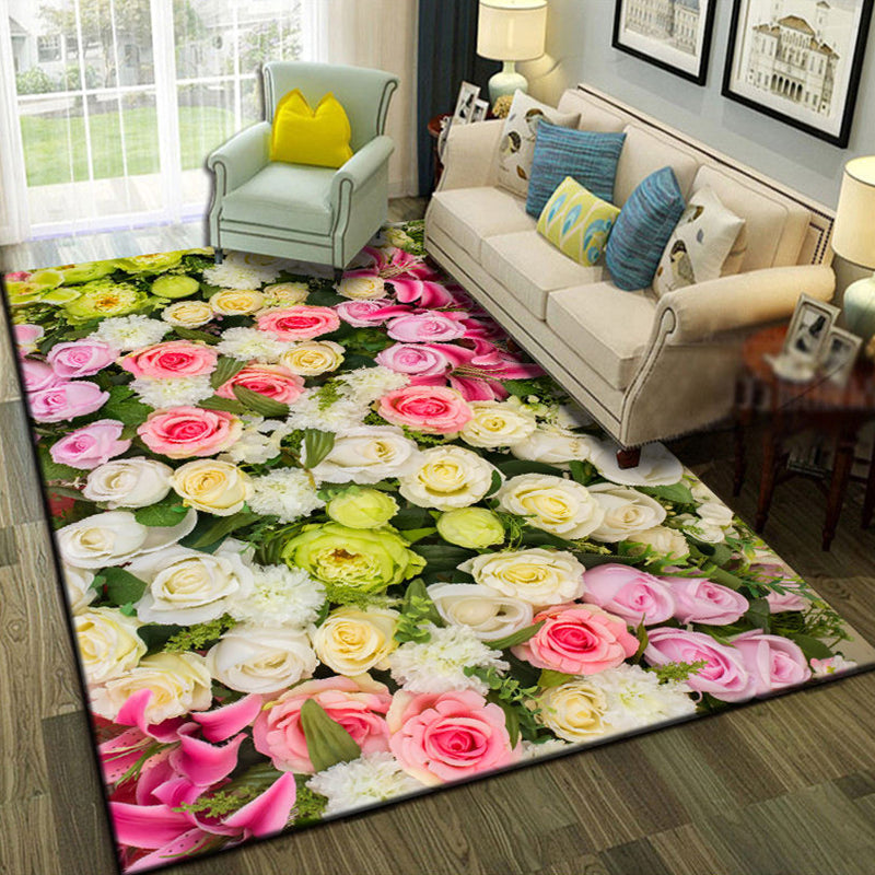 Avtoit | Multicolor Living Room Rug Trendy Floral Print Indoor Carpet Cotton Blend Easy Care Pet Friendly Rug