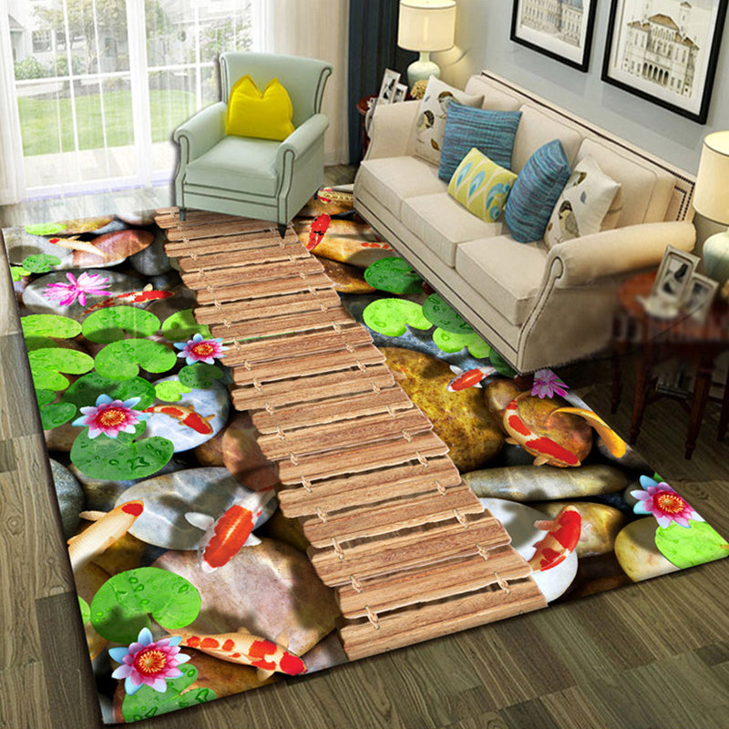 Avtoit | Multicolor Living Room Rug Trendy Floral Print Indoor Carpet Cotton Blend Easy Care Pet Friendly Rug