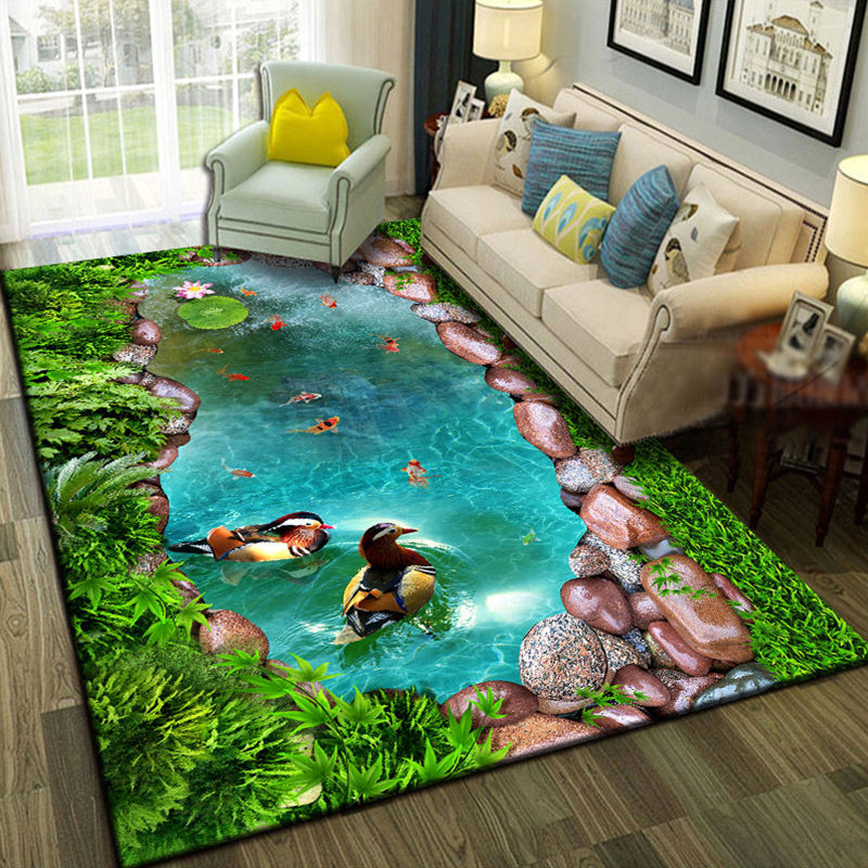 Avtoit | Multicolor Living Room Rug Trendy Floral Print Indoor Carpet Cotton Blend Easy Care Pet Friendly Rug