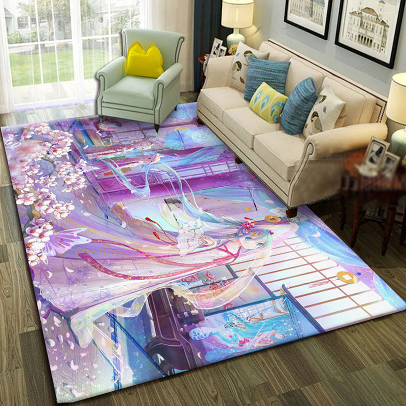 Avtoit | Multicolor Living Room Rug Trendy Floral Print Indoor Carpet Cotton Blend Easy Care Pet Friendly Rug
