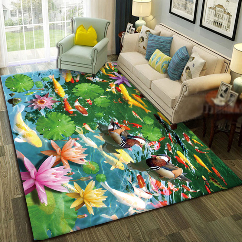 Avtoit | Multicolor Living Room Rug Trendy Floral Print Indoor Carpet Cotton Blend Easy Care Pet Friendly Rug