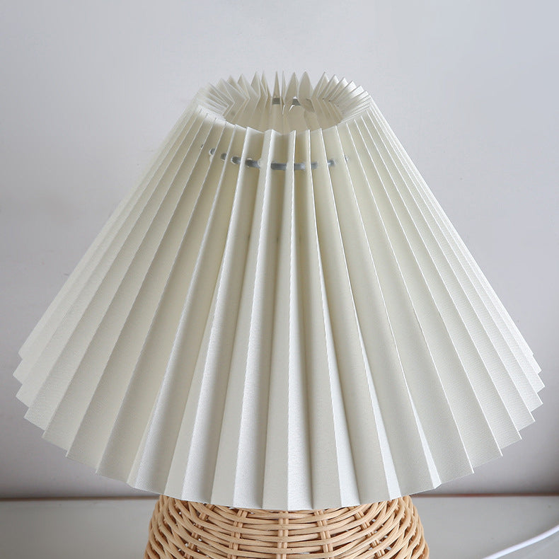 Avtoit | RattaLume Nordic LED Table Lamp | Woven Rattan & Foldable Fabric Shade | Mood Light | Decor for the Bedroom
