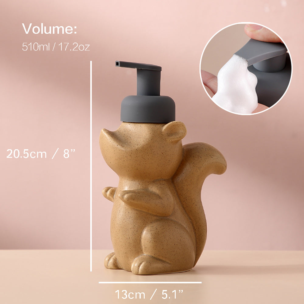 Avtoit | Ceramic Soap Dispenser, Squirrel Foam Pump Bathroom Bottle, Animal Design, Refillable Reusable Lotion Pump for Bathroom Kitchen, 510ml/17.2oz