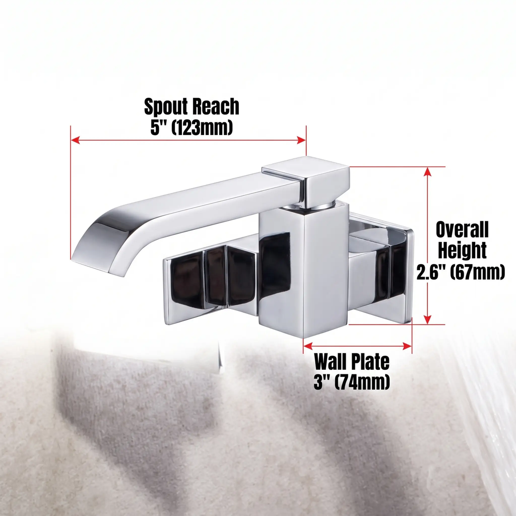 Avtoit | Contemporary Wall Mounted Bathroom Faucet Lever Handles Low Arc Swivel Brass Faucet