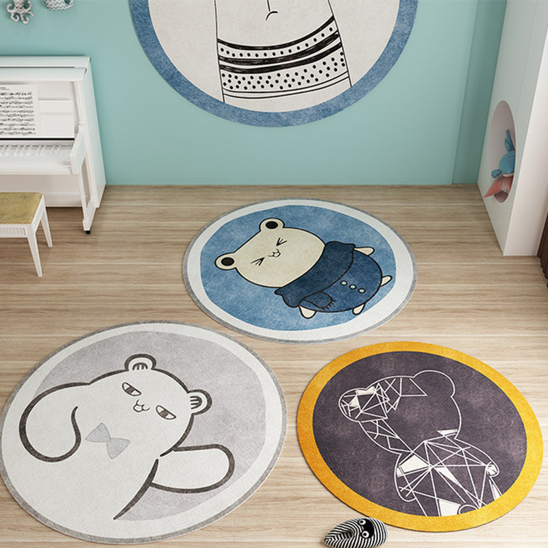 Avtoit | Nordic Cartoon Printed Rug Multicolored Synthetic Area Rug Non-Slip Back Pet-Friendly Indoor Rug for Children