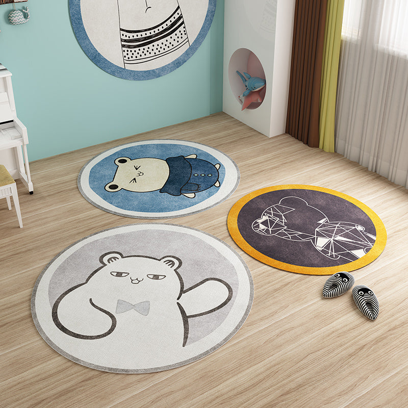 Avtoit | Nordic Cartoon Printed Rug Multicolored Synthetic Area Rug Non-Slip Back Pet-Friendly Indoor Rug for Children