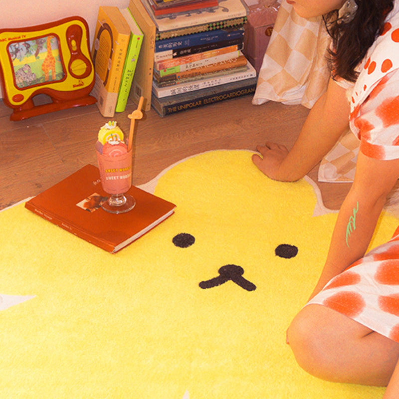 Avtoit | Relaxing Bedroom Rug Yellow Cartoon Printed Indoor Rug Polyester Non-Slip Back Stain-Resistant Area Rug