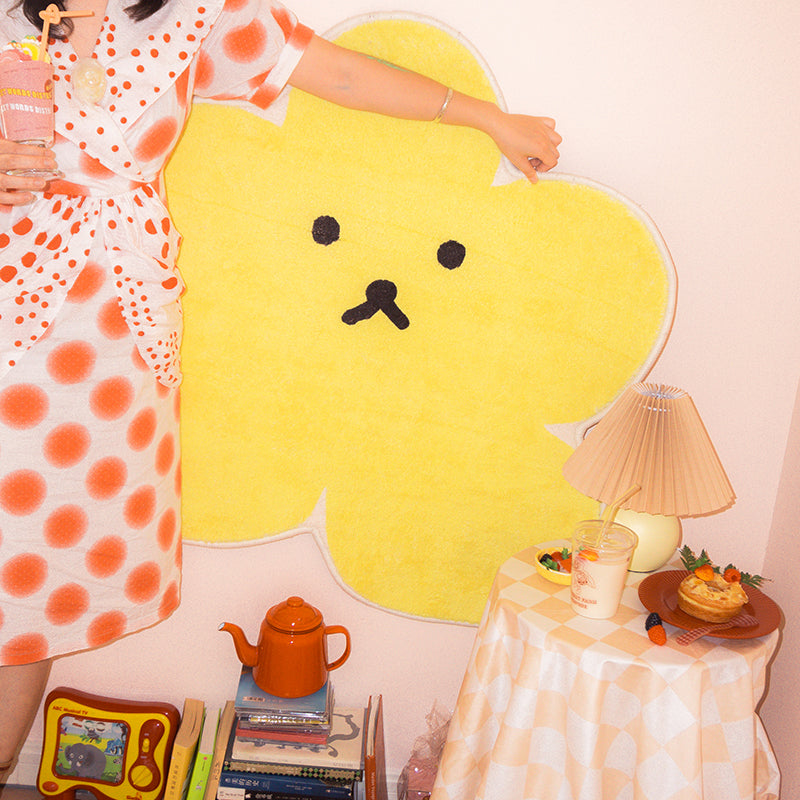 Avtoit | Relaxing Bedroom Rug Yellow Cartoon Printed Indoor Rug Polyester Non-Slip Back Stain-Resistant Area Rug