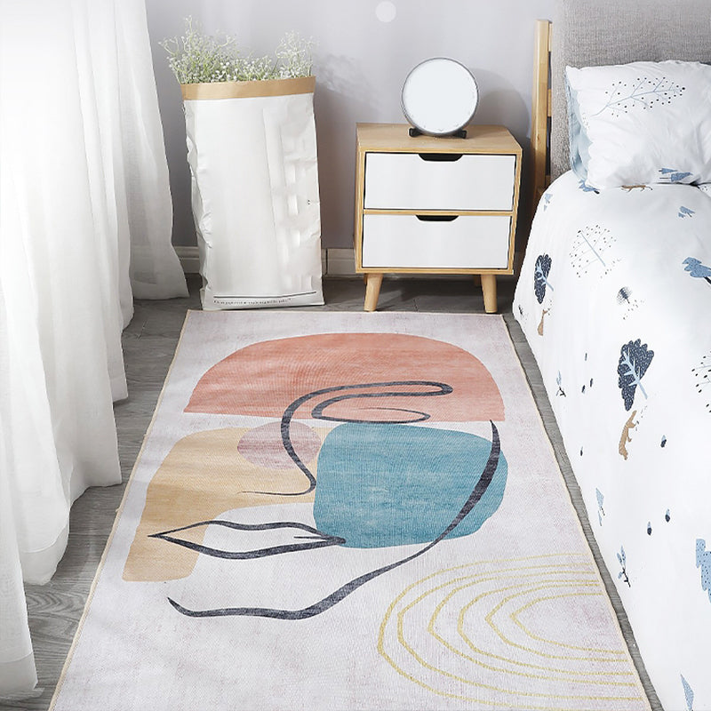 Avtoit | Scandinavian Bedroom Rug Multicolor Color Blocked Indoor Rug Synthetic Non-slip Machine Washable Carpet