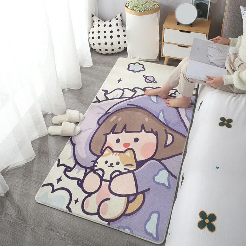 Avtoit | Multicolored simple rug made of polyester with cartoon pattern Non-slip backing Stain-resistant rug for the bedroom