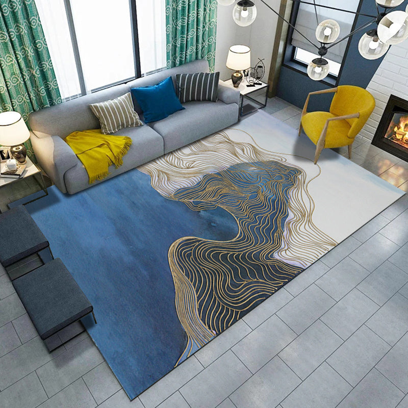 Avtoit | Artistic Geometric Abstract Line Rug Multicolor Modern Carpet Synthetic Non-Slip Back Pet-Friendly Rug for Large Room