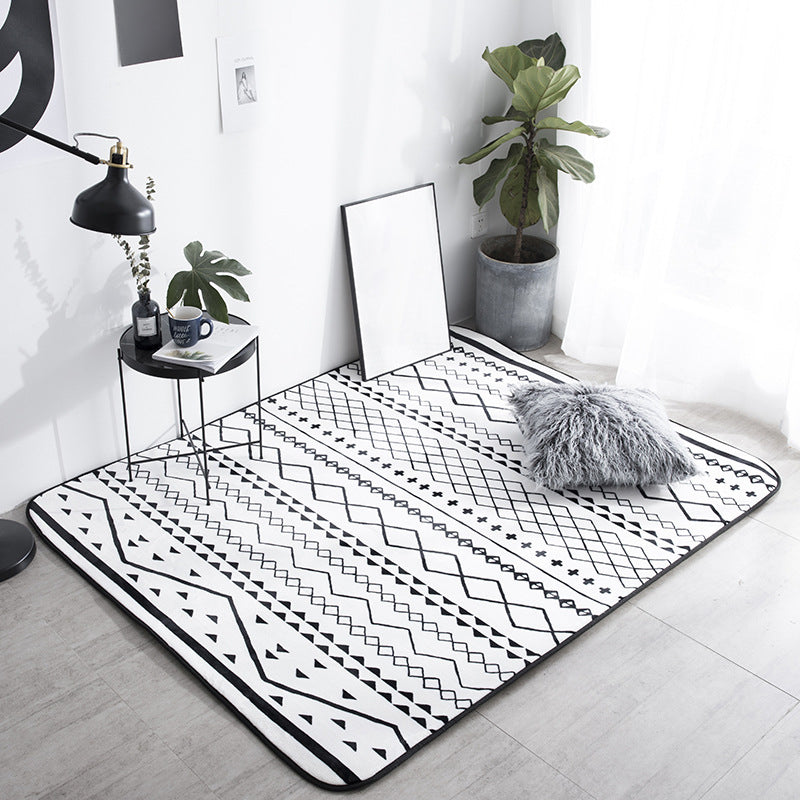 Avtoit | Black Living Room Rug Nordic Geometric Print Area Rug Polypropylene Non-Slip Pet Friendly Easy Care Rug