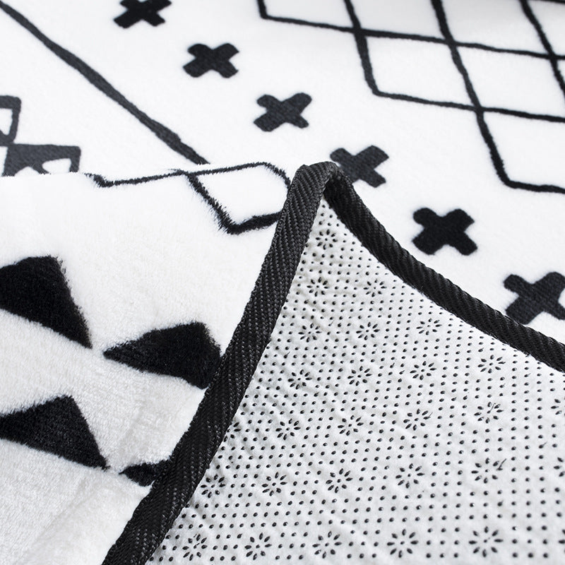 Avtoit | Black Living Room Rug Nordic Geometric Print Area Rug Polypropylene Non-Slip Pet Friendly Easy Care Rug