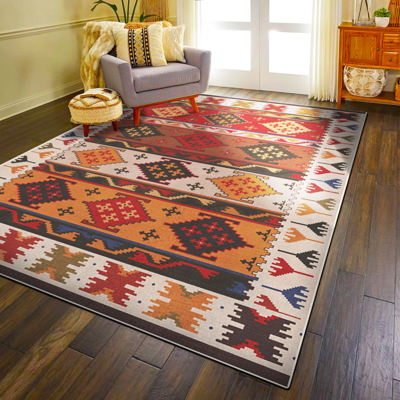 Avtoit | Red Southwest Rug Polypropylene geometric pattern area rug non-slip backing machine washable easy care indoor rug for living room