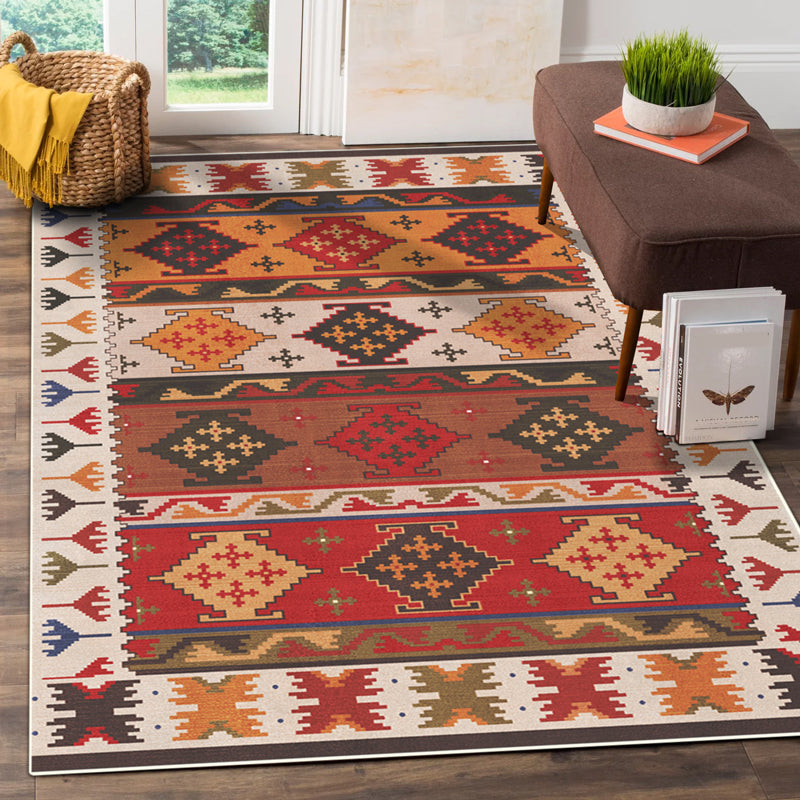 Avtoit | Red Southwest Rug Polypropylene geometric pattern area rug non-slip backing machine washable easy care indoor rug for living room