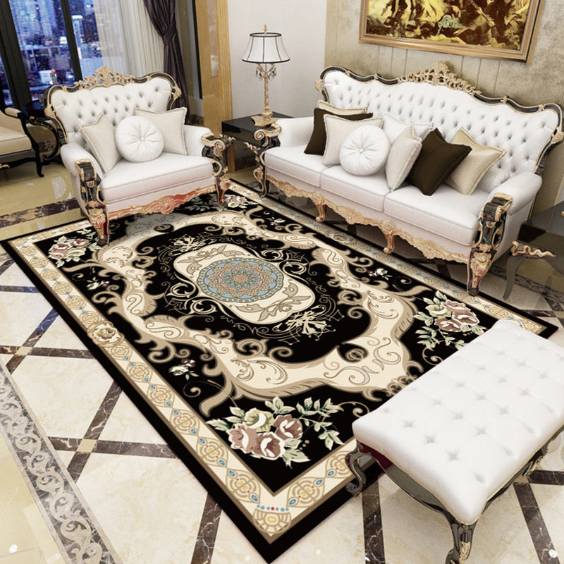 Avtoit | Antique Salon Carpet Multicolor Floral Pattern Carpet Polyester Non-Slip Backing Pet-Friendly Indoor Carpet