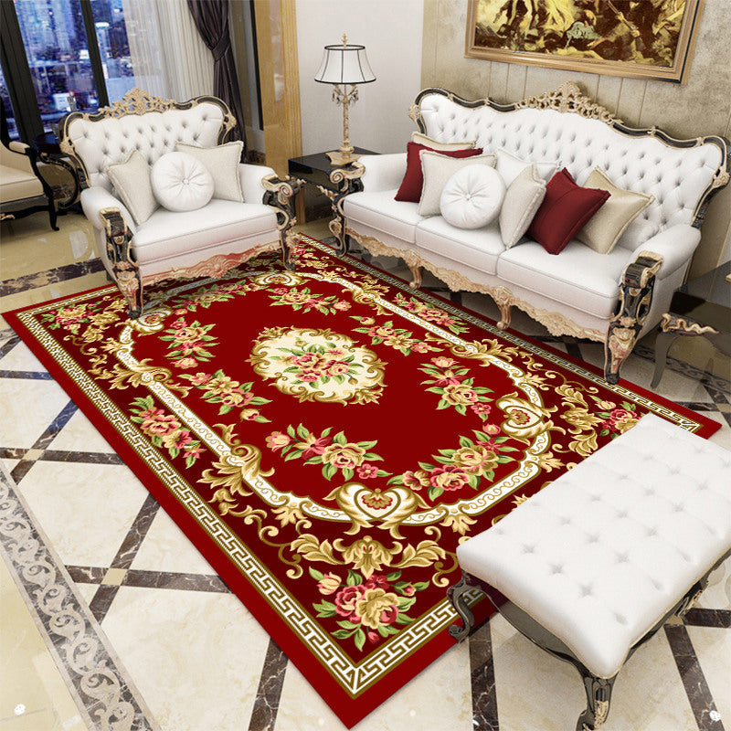 Avtoit | Antique Salon Carpet Multicolor Floral Pattern Carpet Polyester Non-Slip Backing Pet-Friendly Indoor Carpet