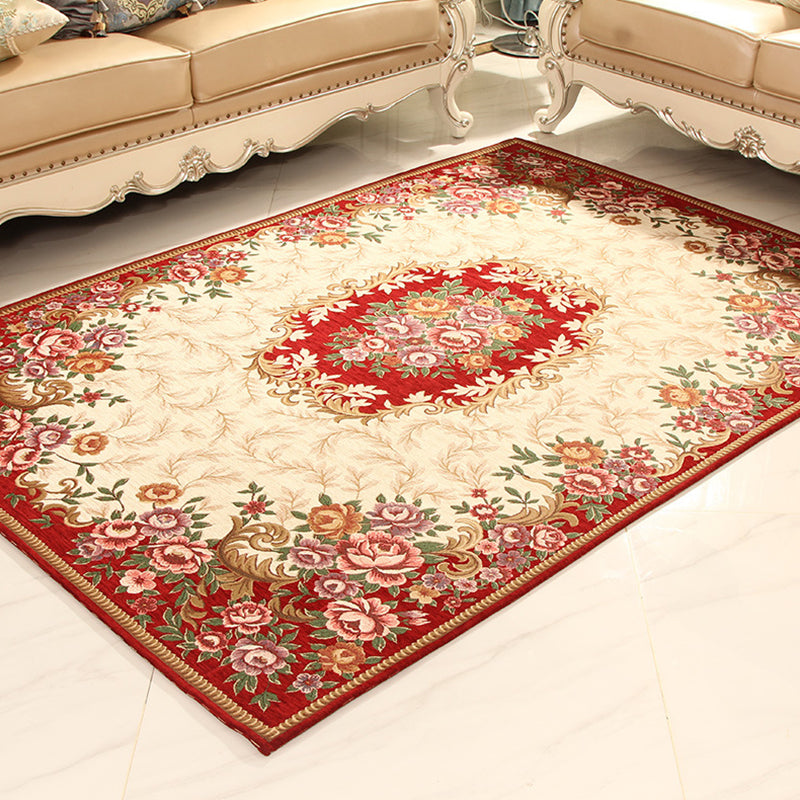 Avtoit | Multicolored Retro Rug Synthetic Floral Pattern Area Rug non-slip backing Stain-resistant Washable Rug for the Living Room
