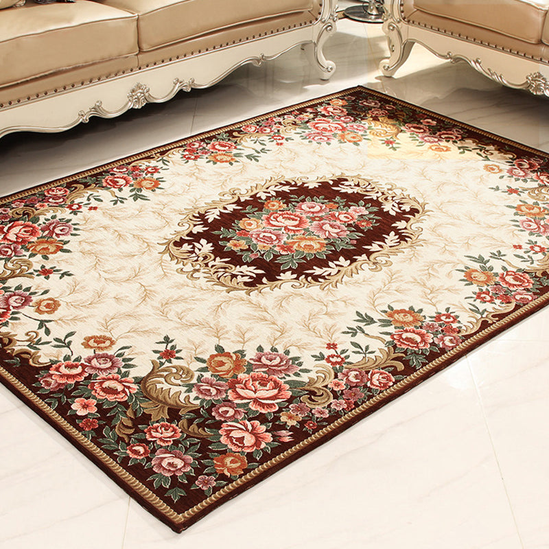 Avtoit | Multicolored Retro Rug Synthetic Floral Pattern Area Rug non-slip backing Stain-resistant Washable Rug for the Living Room